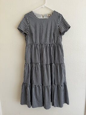 Navy and White Gingham Tiered Dress